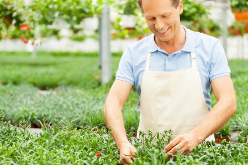 Qualified gardener preparing equipment on site